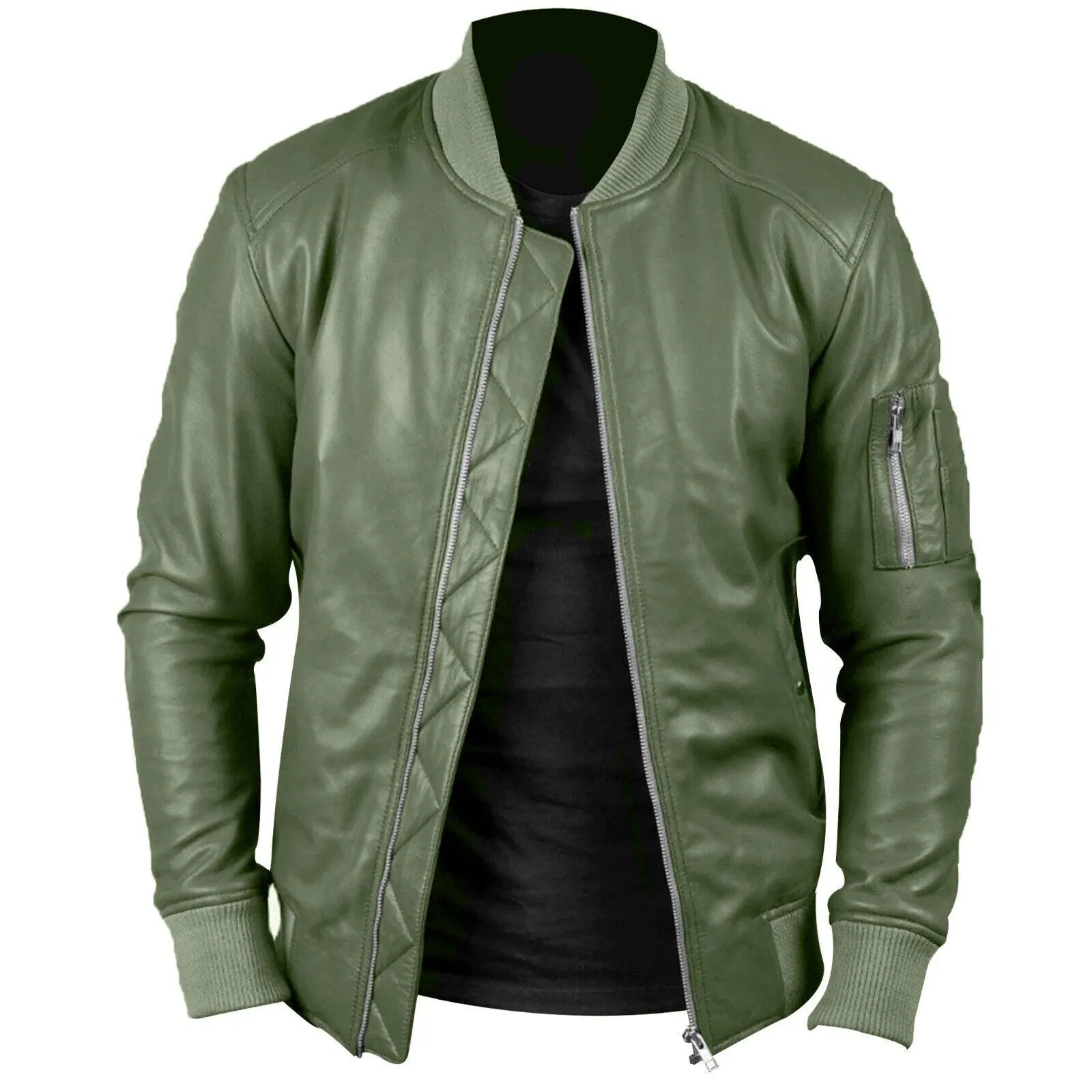 Custom Green Leather Bomber Jacket: Personalized Vintage Style