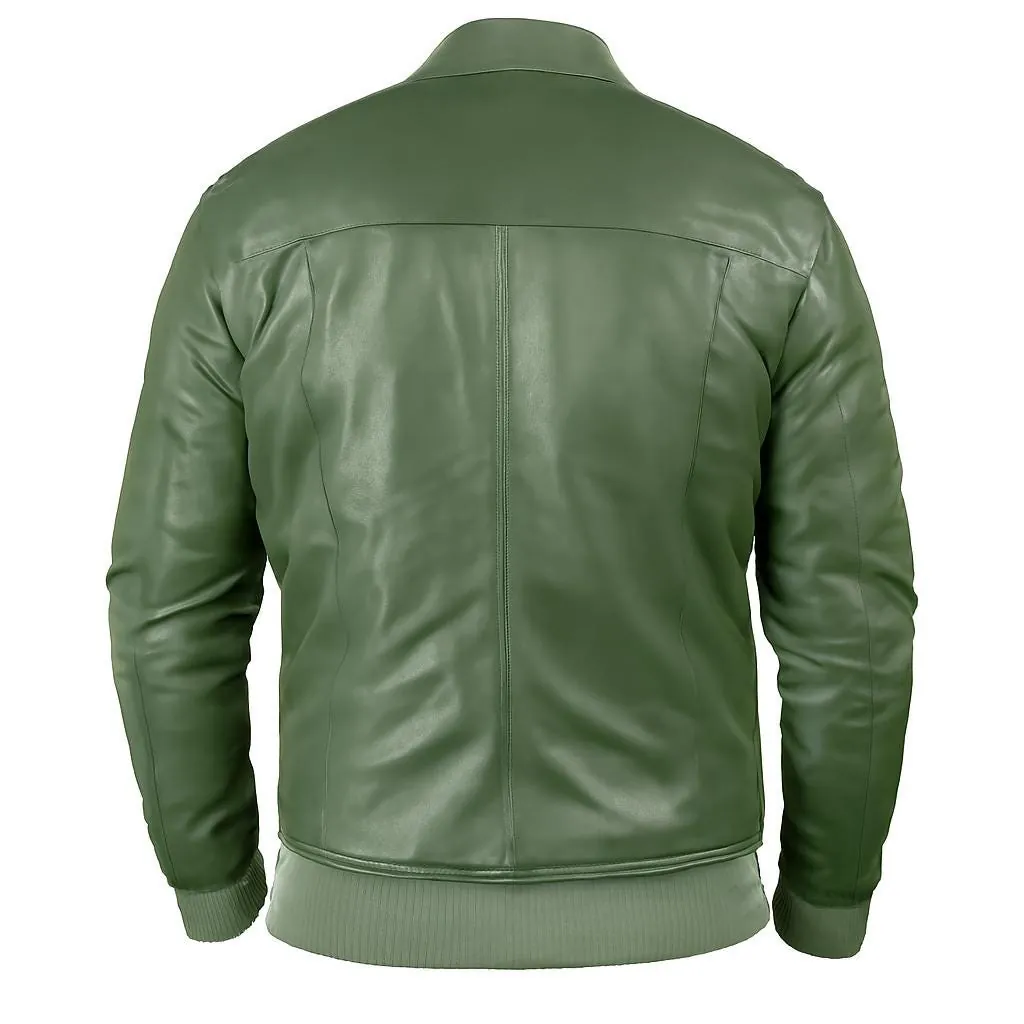 Custom Green Leather Bomber Jacket: Personalized Vintage Style, view 2