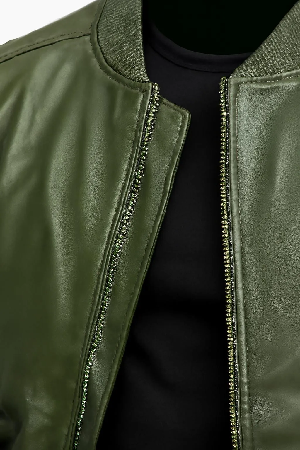 Custom Green Leather Bomber Jacket: Personalized Vintage Style, view 3