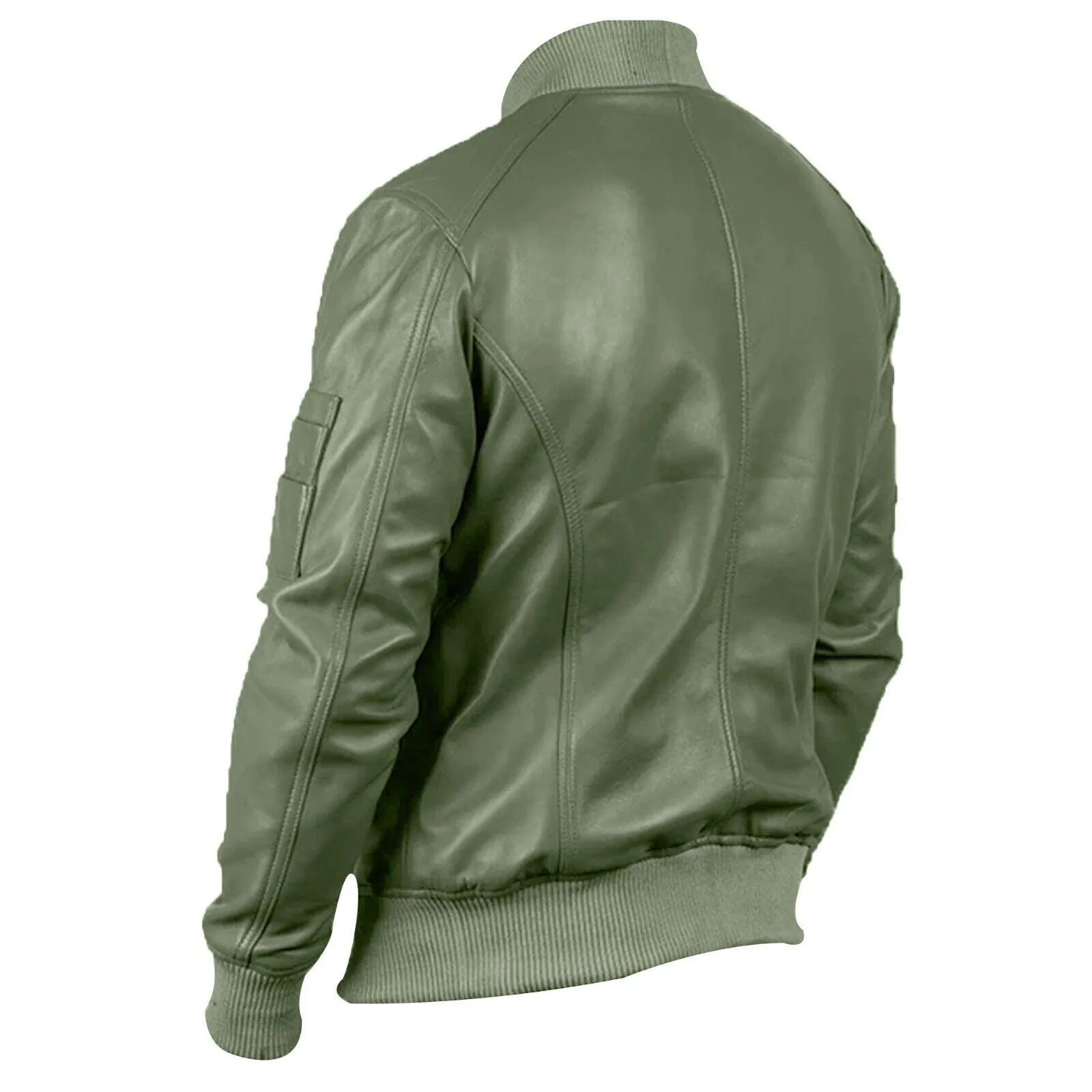 Custom Green Leather Bomber Jacket: Personalized Vintage Style, view 4