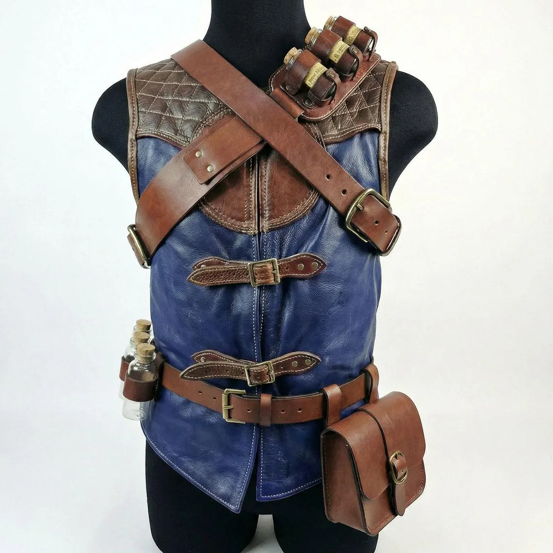 Custom Leather Vest with Belt Harness: Medieval Viking LARP Cosplay Armor Rig