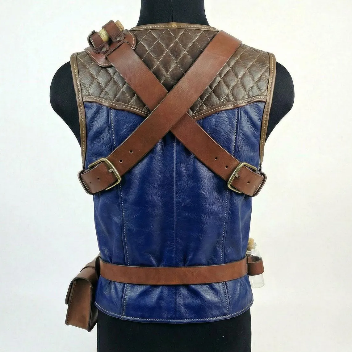Custom Leather Vest with Belt Harness: Medieval Viking LARP Cosplay Armor Rig, view 2