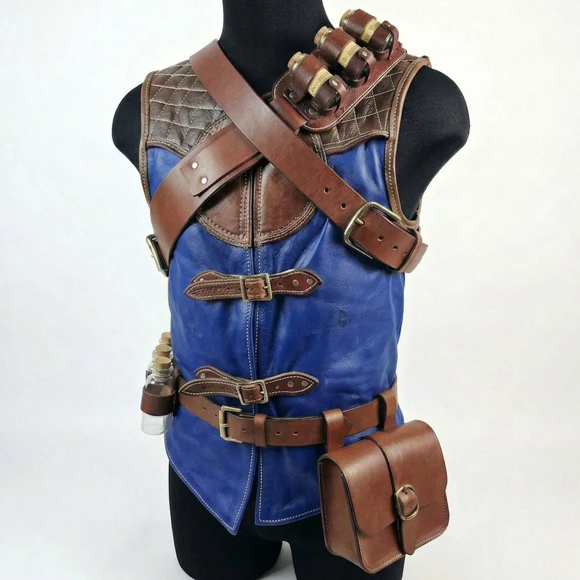 Custom Leather Vest with Belt Harness: Medieval Viking LARP Cosplay Armor Rig, view 3