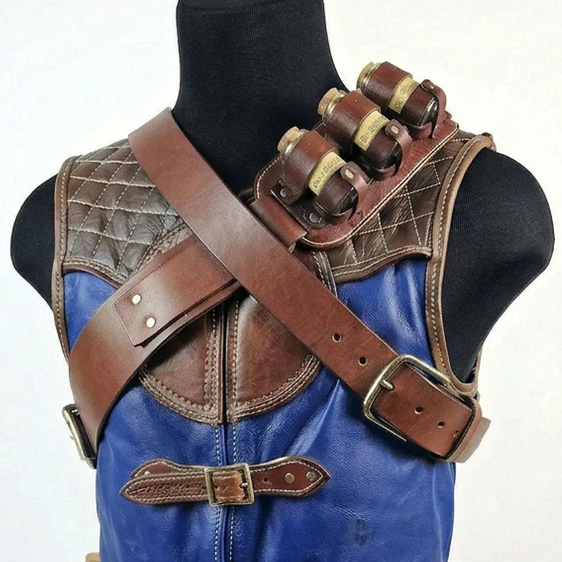 Custom Leather Vest with Belt Harness: Medieval Viking LARP Cosplay Armor Rig, view 4
