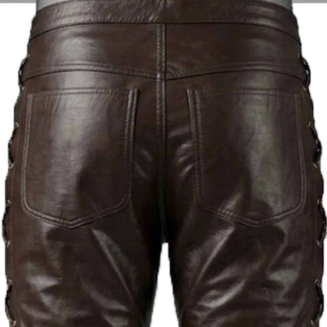 Genuine Brown Leather Lace Up  Pants Motorcycle Biker Rock Star Gothic Outfit, view 4