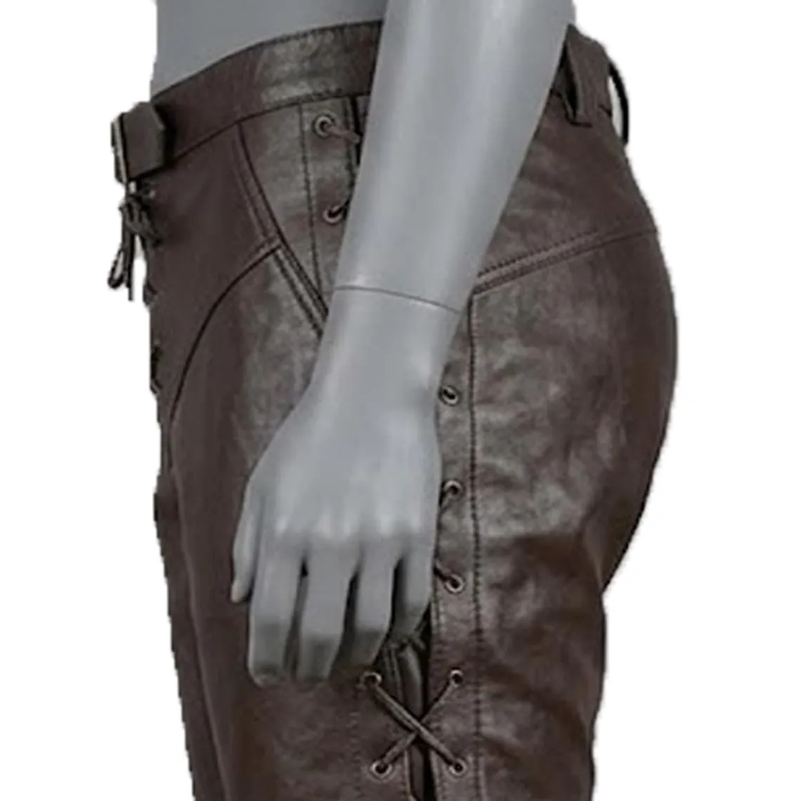 Genuine Brown Leather Lace Up  Pants Motorcycle Biker Rock Star Gothic Outfit, view 6