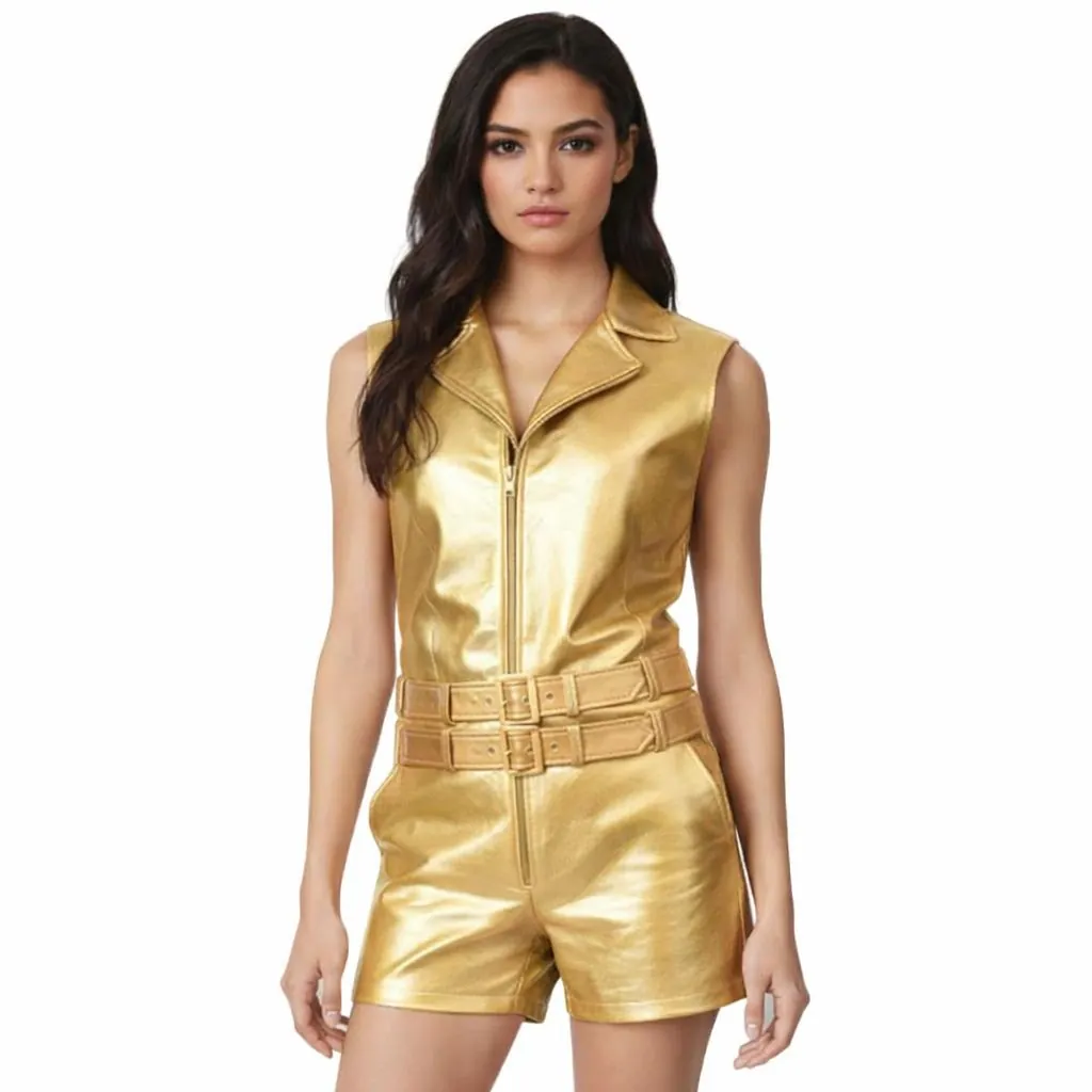 Golden and Silver Leather Catsuit for Women