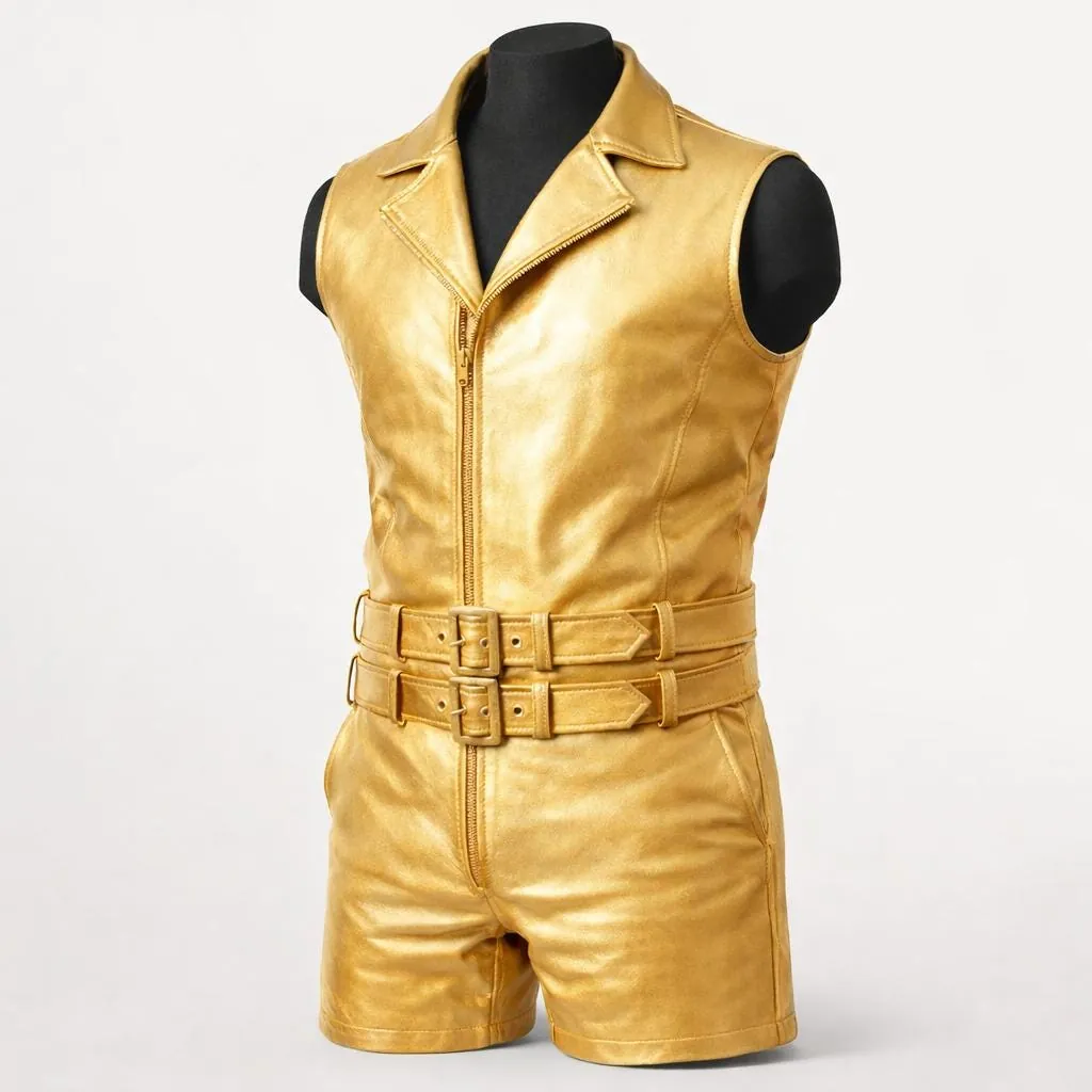 Golden and Silver Leather Catsuit for Women, view 3