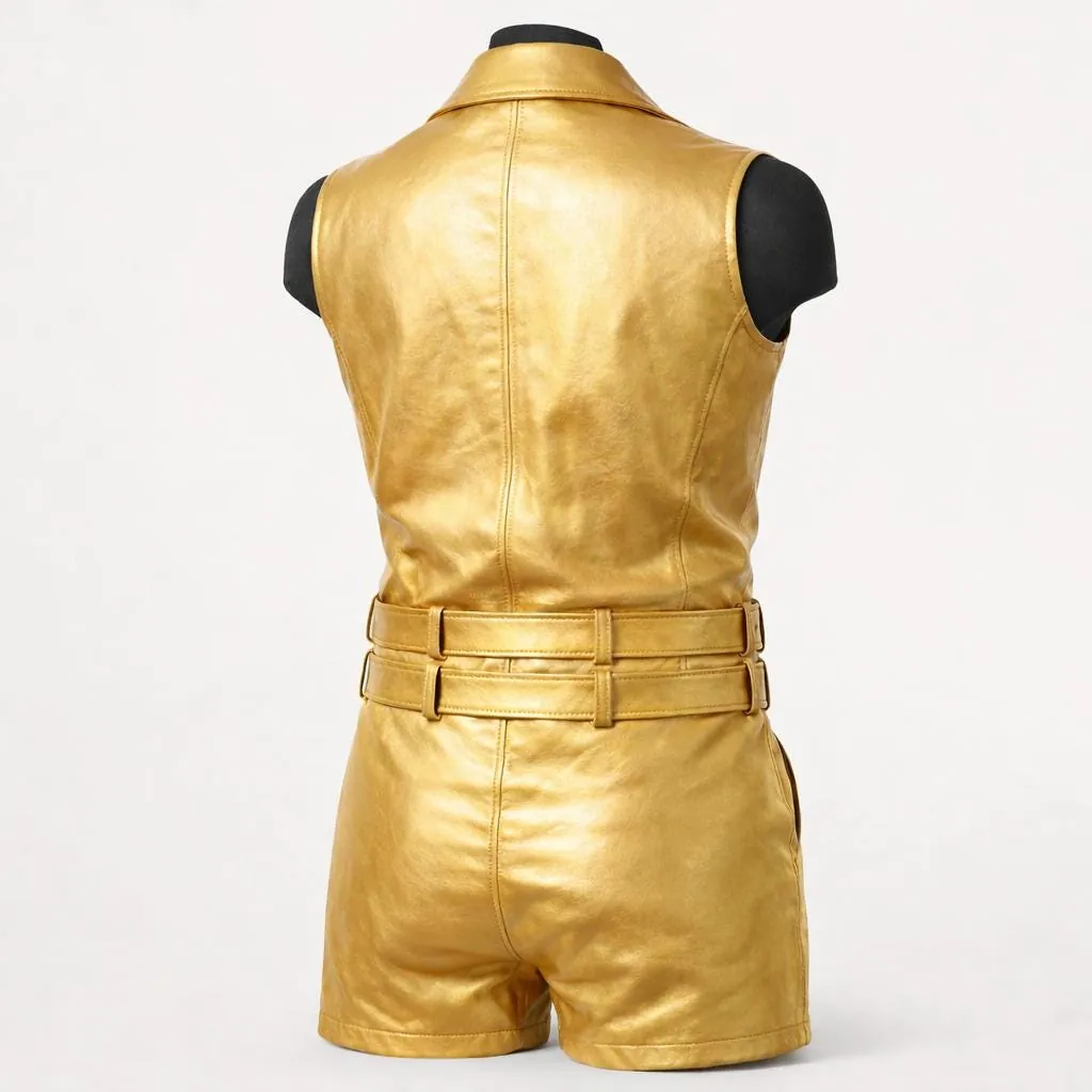 Golden and Silver Leather Catsuit for Women, view 4