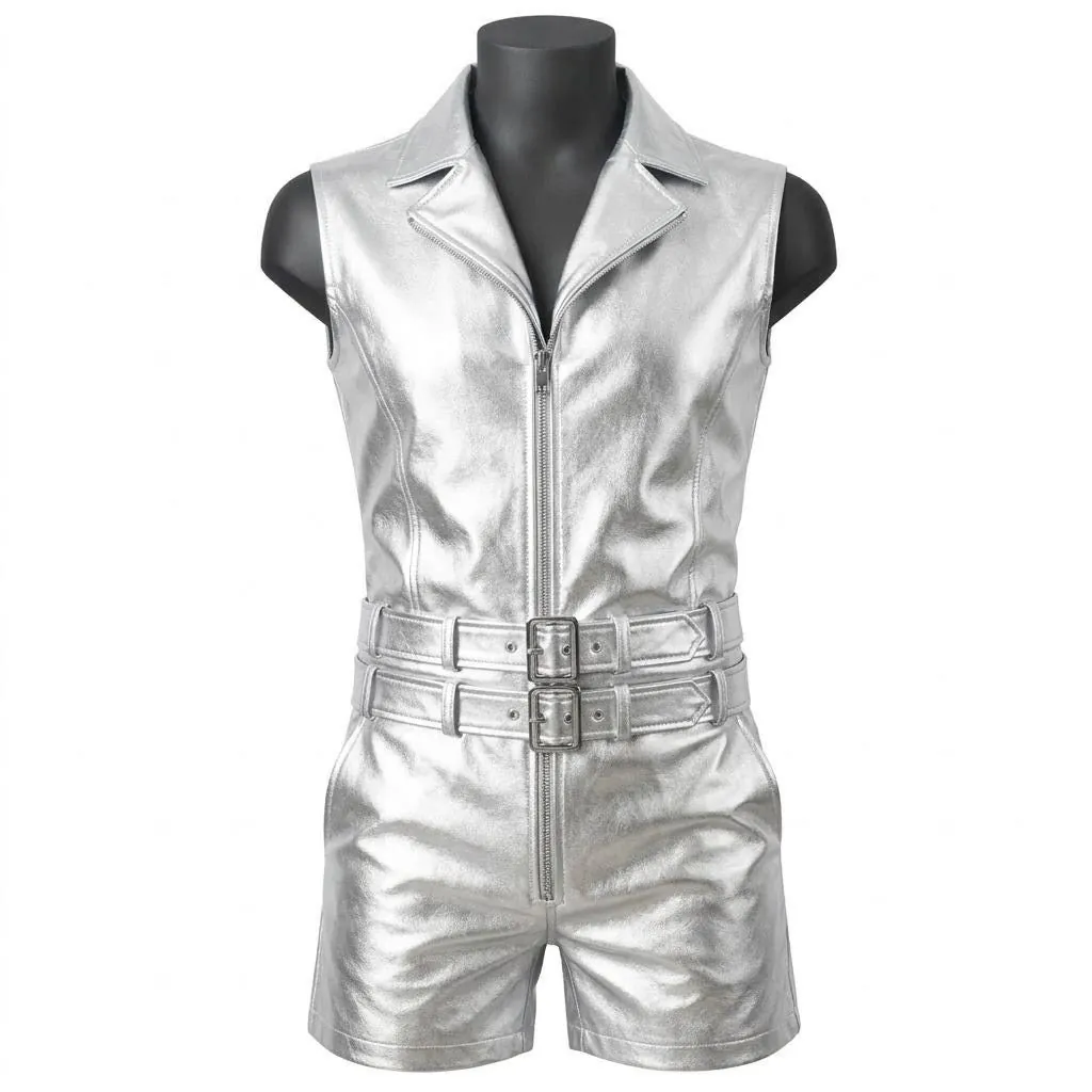 Golden and Silver Leather Catsuit for Women, view 5