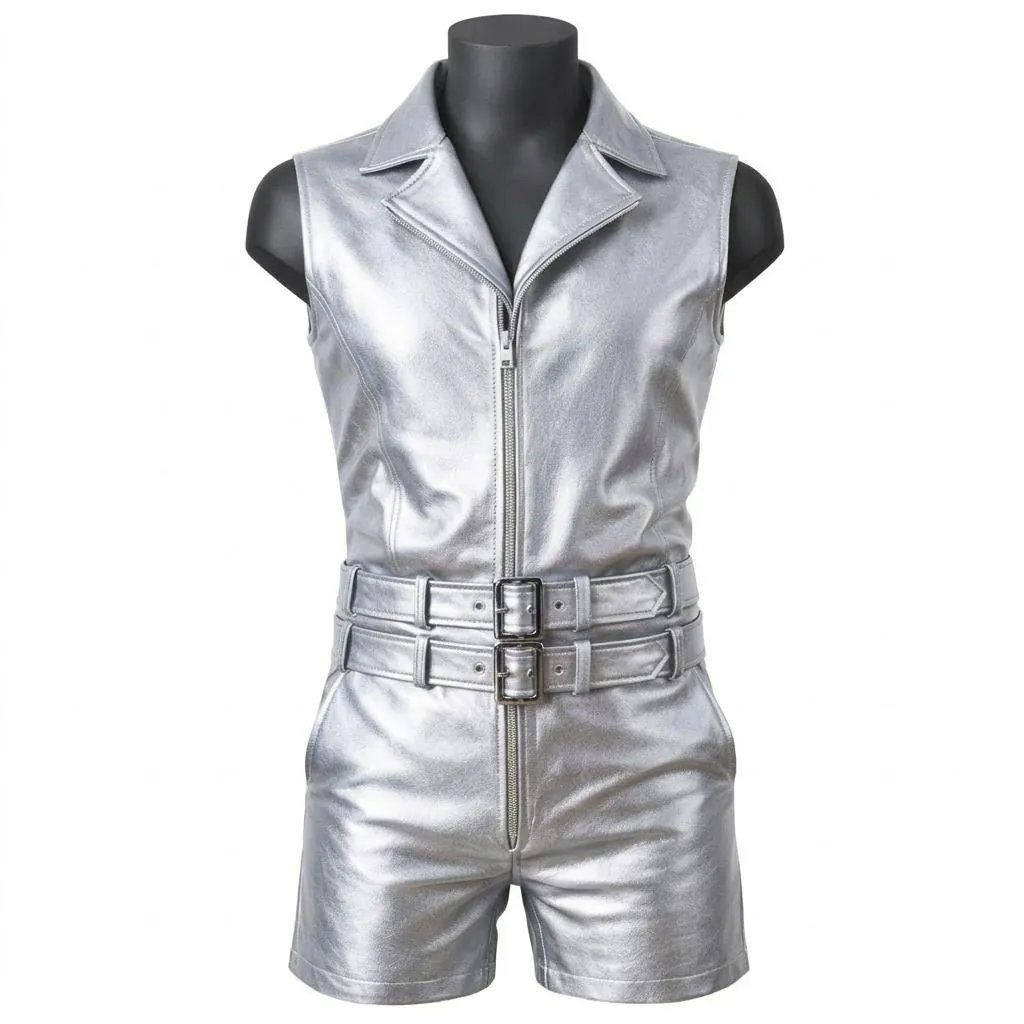 Golden and Silver Leather Catsuit for Women, view 6