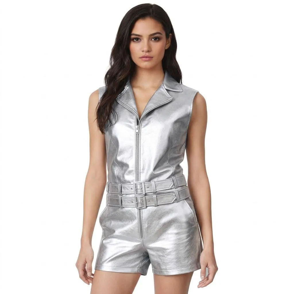Golden and Silver Leather Catsuit for Women, view 7