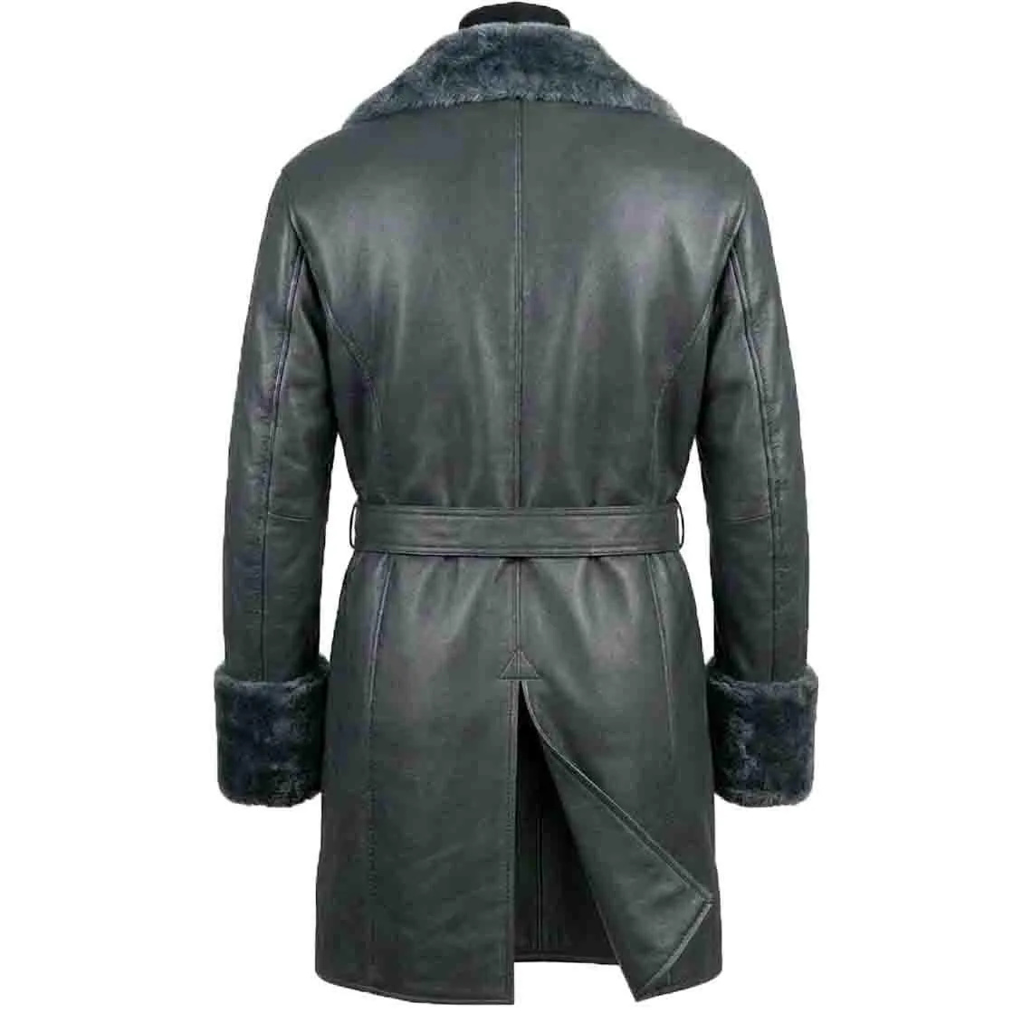 Grey Leather Long Trench Coat, view 2