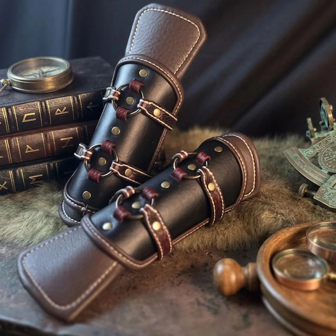 Handmade Leather Bracer Arm Guard Medieval Viking LARP Armor Cosplay Adjustable Cuff Gift