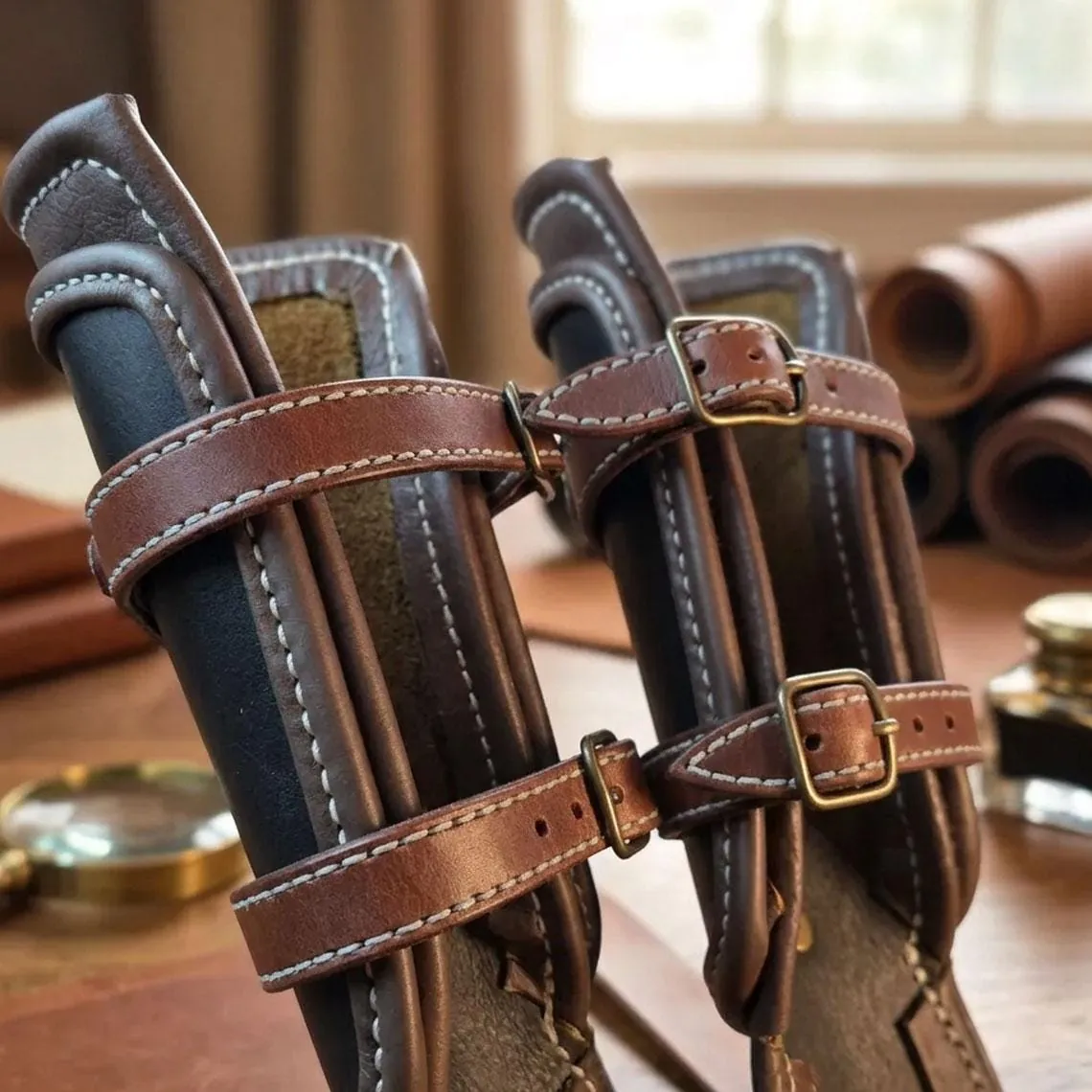Handmade Leather Bracer Arm Guard Medieval Viking LARP Armor Cosplay Adjustable Cuff Gift, view 4