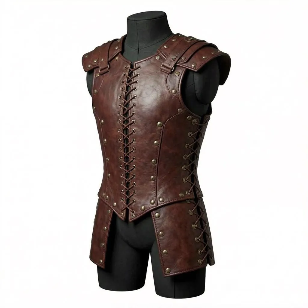 Handmade Medieval Chest Leather Armor With Pauldrons and Bracers, view 3