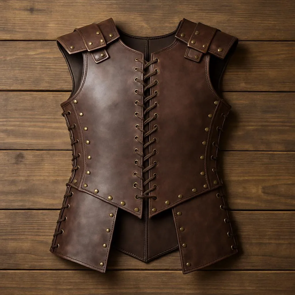 Handmade Medieval Chest Leather Armor With Pauldrons and Bracers, view 4
