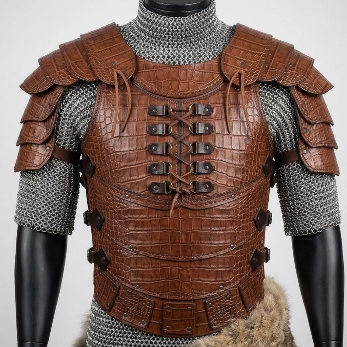 Leather Armor Chest Plate Crocodile Pattern Medieval Warrior Armor Cosplay Costume