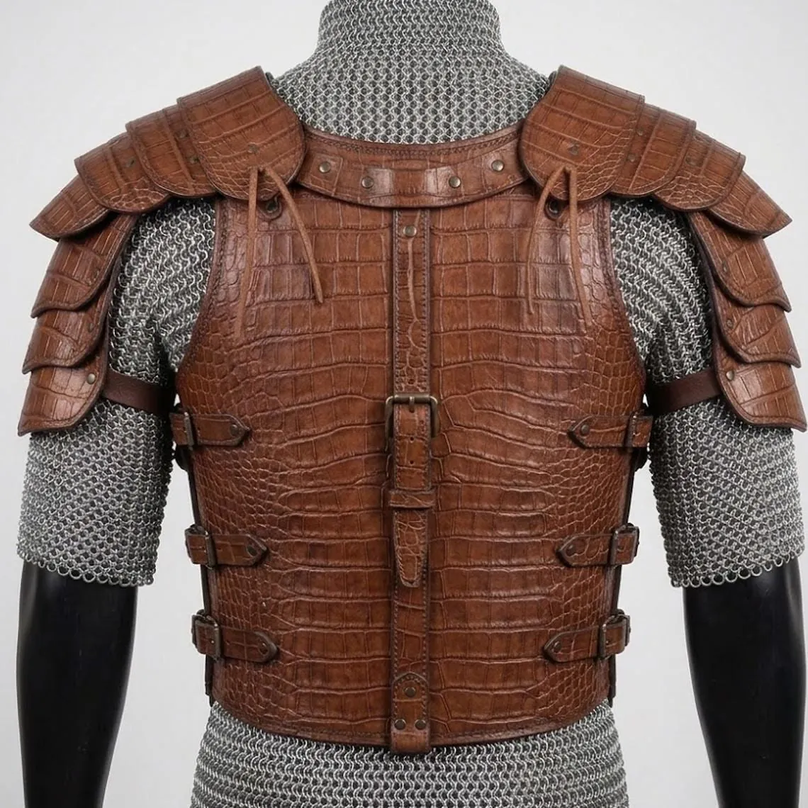 Leather Armor Chest Plate Crocodile Pattern Medieval Warrior Armor Cosplay Costume, view 2
