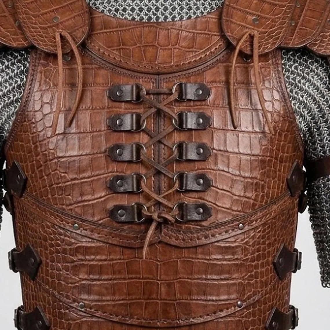 Leather Armor Chest Plate Crocodile Pattern Medieval Warrior Armor Cosplay Costume, view 3