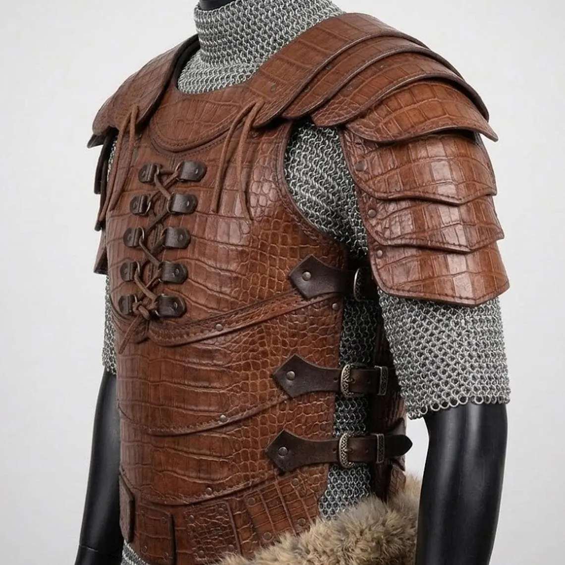 Leather Armor Chest Plate Crocodile Pattern Medieval Warrior Armor Cosplay Costume, view 4
