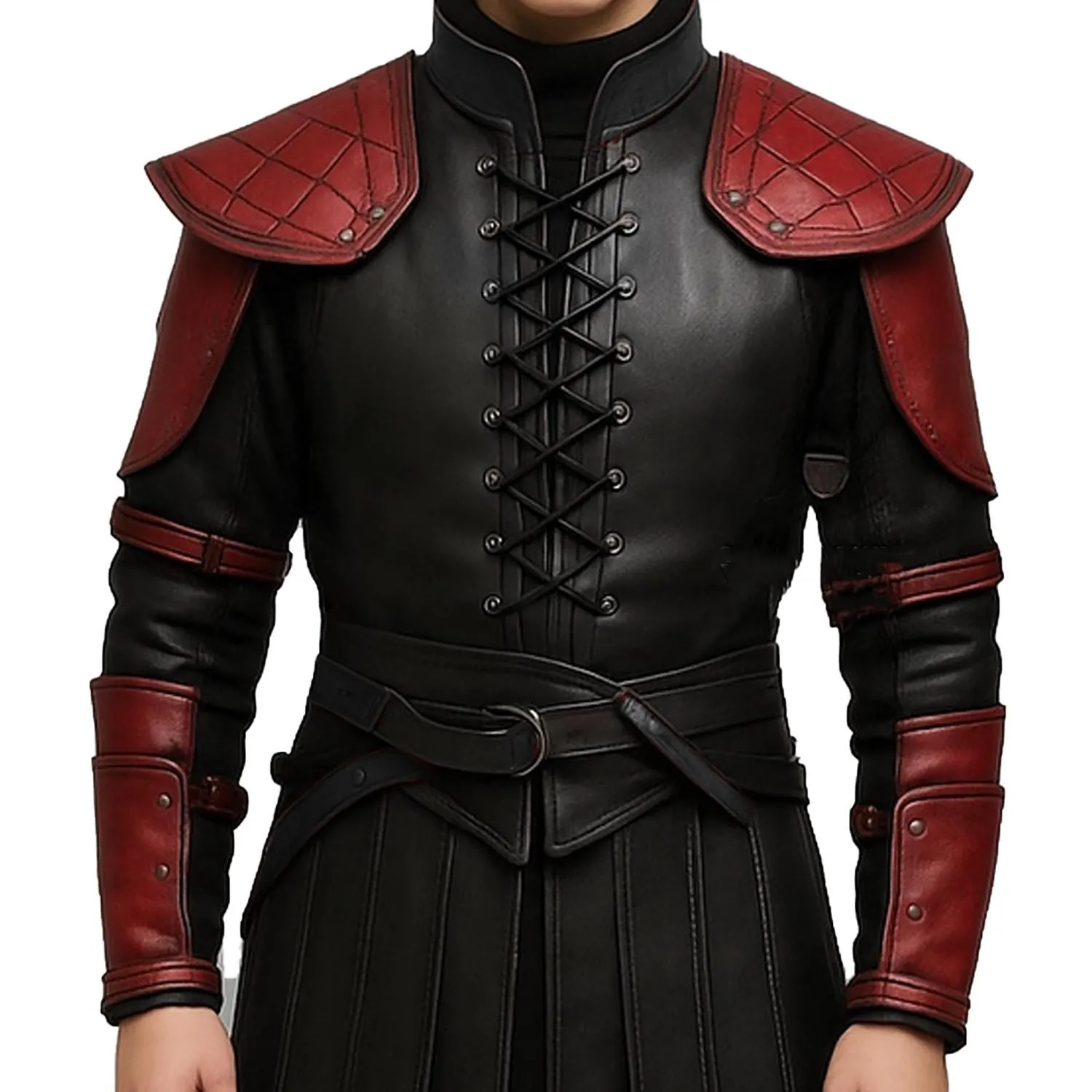 Men’s Black & Red Leather Armor Costume, view 5