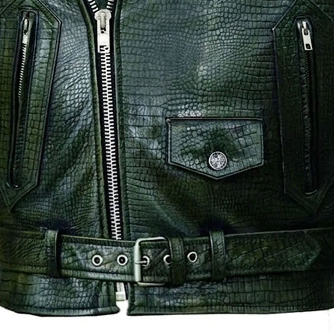 Men’s Crocodile Style Leather Jacket Textured Embossed Biker Jacket Fashion Luxury Coat, view 3