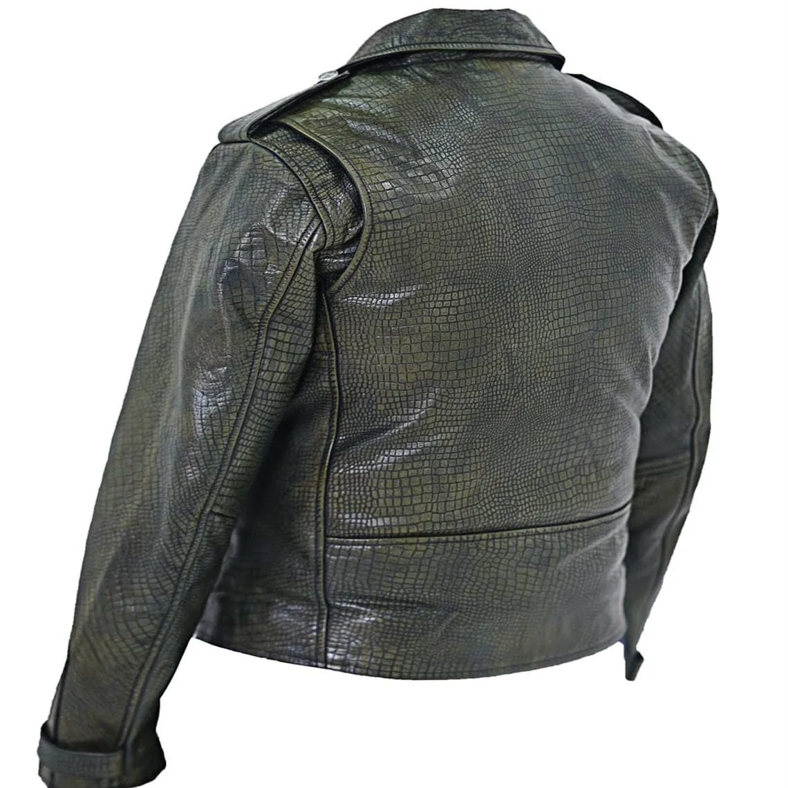 Men’s Crocodile Style Leather Jacket Textured Embossed Biker Jacket Fashion Luxury Coat, view 4