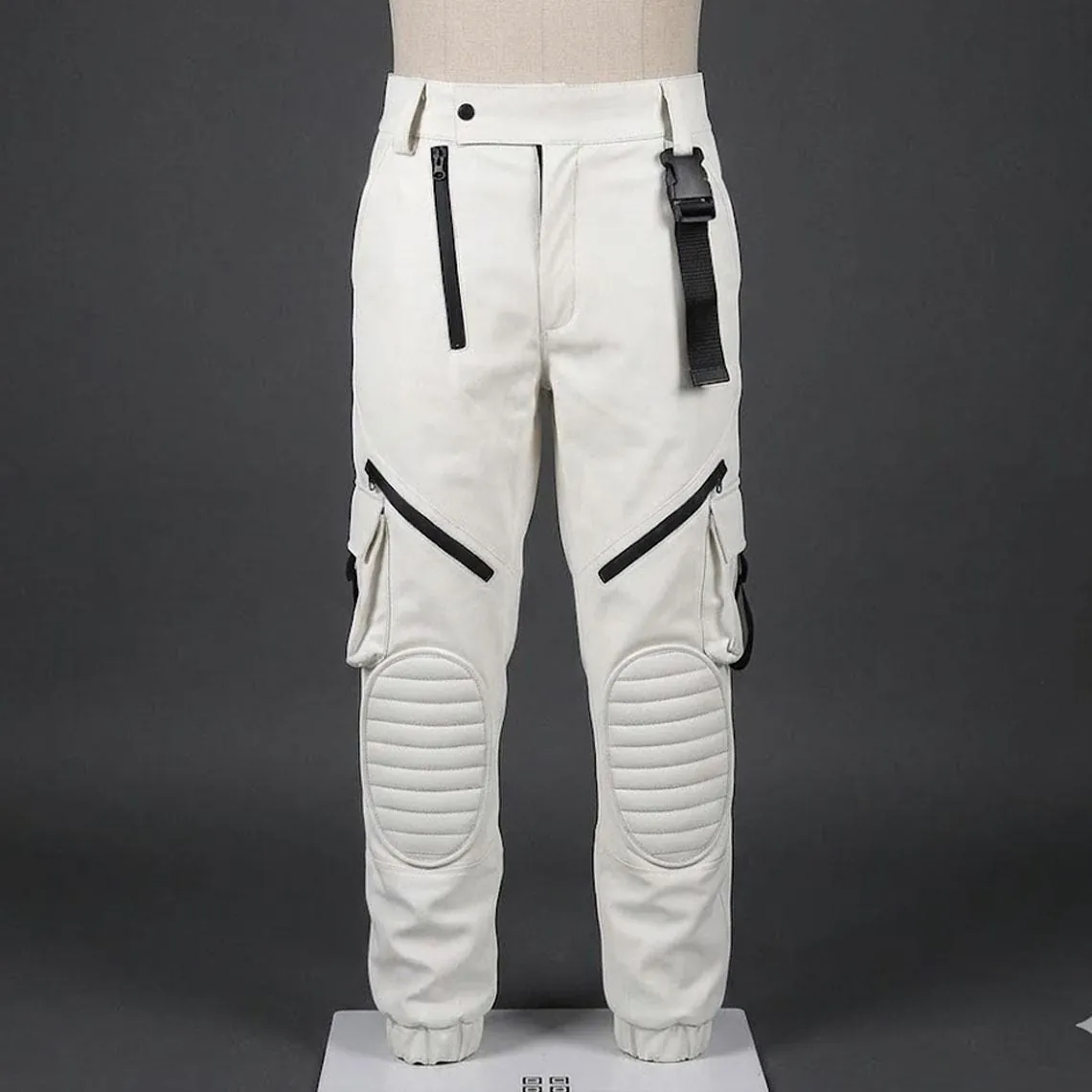 Men's White Leather Cargo Pants
