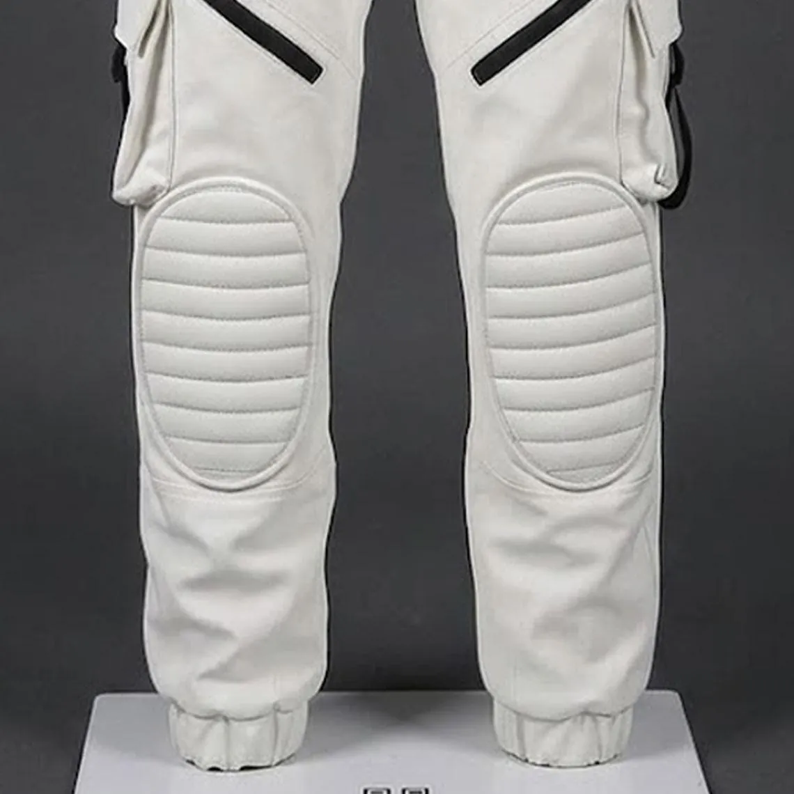 Men's White Leather Cargo Pants, view 3